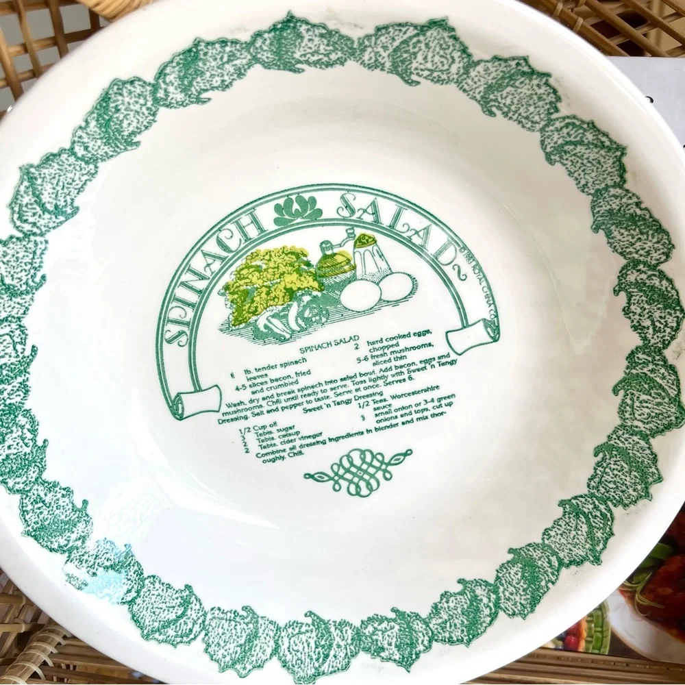 Vintage Garden Classics Ceramic Spinach Salad Bowl with Recipe